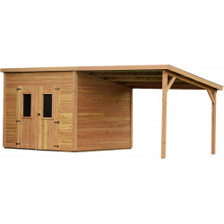 Abri de jardin bois douglas avec bûcher 7,53 m² – madriers 28 mm – toit monopente acier de marque HABRITA, référence: J9551200
