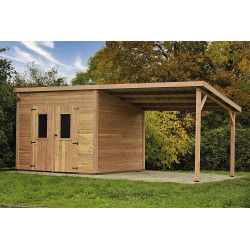 Abri de jardin bois douglas avec bûcher 7,53 m² – madriers 28 mm – toit monopente acier - HABRITA