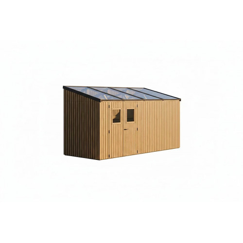 Abri de jardin bois thermochauffé monopente 8,87 m² – bardage 19 mm – kit photovoltaïque 2 kWc - HABRITA