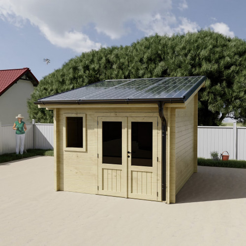 Abri de jardin bois massif monopente 9,77 m² – madriers 42 mm – kit photovoltaïque - HABRITA