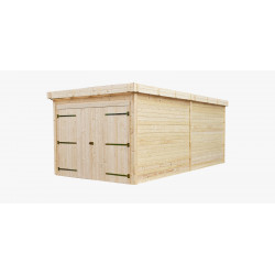 Garage bois massif 16,24 m² madriers 28 mm – toit acier – double porte - HABRITA