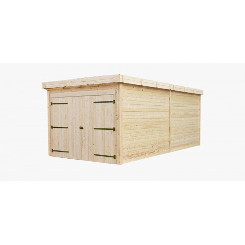 Garage bois massif 16,24 m² madriers 28 mm – toit acier – double porte - HABRITA