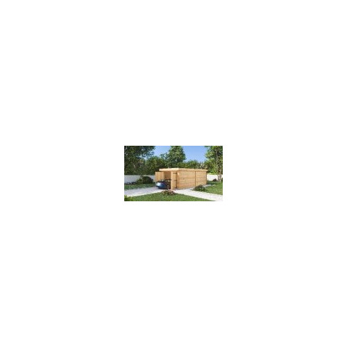 Garage bois massif 16,24 m² madriers 28 mm – toit acier – double porte - HABRITA