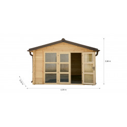 Garage bois massif 19,73 m² madriers 42 mm – toit shingles double pente – porte métallique - HABRITA