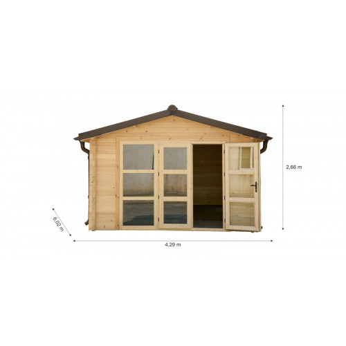 Garage bois massif 19,73 m² madriers 42 mm – toit shingles double pente – porte sectionnelle motorisée - HABRITA