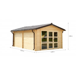 Garage bois massif 19,73 m² madriers 60 mm – toit shingles double pente – porte bois - HABRITA