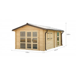 Garage bois massif 19,73 m² madriers 80 mm – toit shingles double pente – porte métallique - HABRITA