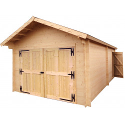Garage bois massif 24,23 m² madriers 60 mm – toit double pente ONDUCHAPE VV – porte bois de marque HABRITA, référence: J9552600