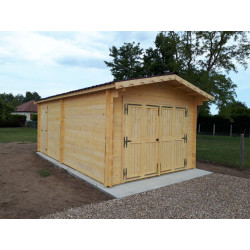 Garage bois massif 24,23 m² madriers 60 mm – toit double pente ONDUCHAPE VV – porte bois - HABRITA