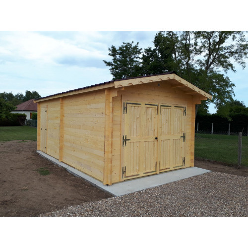 Garage bois massif 24,23 m² madriers 60 mm – toit double pente ONDUCHAPE VV – porte bois - HABRITA