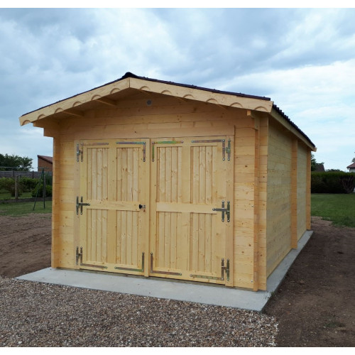 Garage bois massif 24,23 m² madriers 60 mm – toit double pente ONDUCHAPE VV – porte bois - HABRITA
