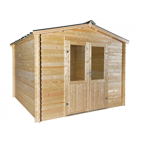 Abri de jardin bois massif 8,18 m² – madriers 28 mm – toit acier double pente – sans plancher – BAX3030 - HABRITA
