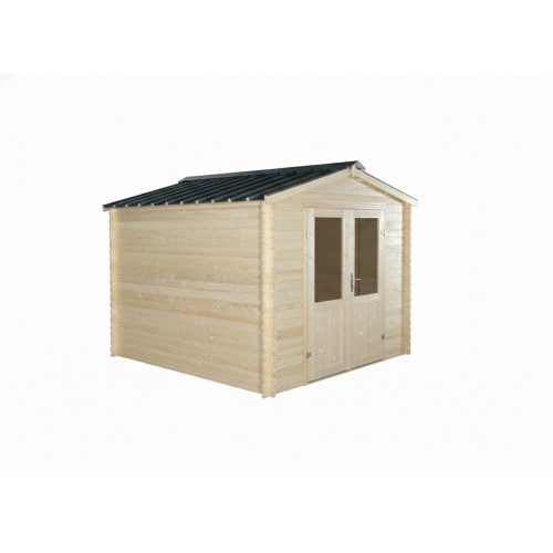 Abri de jardin bois massif 8,18 m² – madriers 28 mm – toit acier double pente – sans plancher – BAX3030 - HABRITA