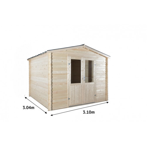 Abri de jardin bois massif 8,18 m² – madriers 28 mm – toit acier double pente – sans plancher – BAX3030 - HABRITA