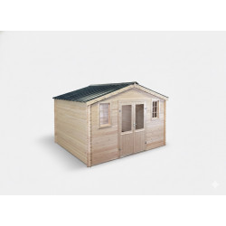 Abri de jardin bois massif 11,04 m² – madriers 28 mm – toit acier double pente – embase incluse – BAX4030 - HABRITA
