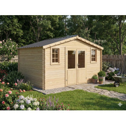 Abri de jardin bois massif 11,04 m² – madriers 28 mm – toit acier double pente – embase incluse – BAX4030 - HABRITA
