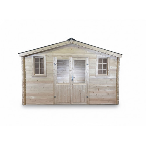Abri de jardin bois massif 11,04 m² – madriers 28 mm – toit acier double pente – embase incluse – BAX4030 - HABRITA