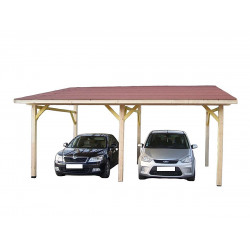 Auvent bois monopente double voiture 29,34 m² – structure lamellé-collé – toiture shingle de marque HABRITA, référence: J9553600