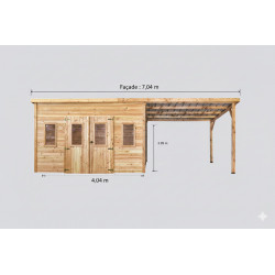 Abri de jardin bois massif avec bûcher 14,02 m² – madriers 28 mm – toit monopente polycarbonate – double porte + fenêtres de marque HABRITA, référence: J9553700