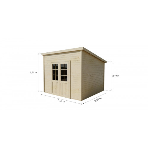 Abri de jardin bois massif 7,51 m² - madriers 28 mm - toit monopente bac acier - double porte vitrée - HABRITA