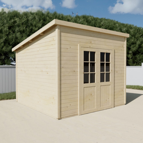 Abri de jardin bois massif 7,51 m² - madriers 28 mm - toit monopente bac acier - double porte vitrée - HABRITA