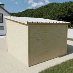 Abri de jardin bois massif 7,51 m² - madriers 28 mm - toit monopente bac acier - double porte vitrée - HABRITA