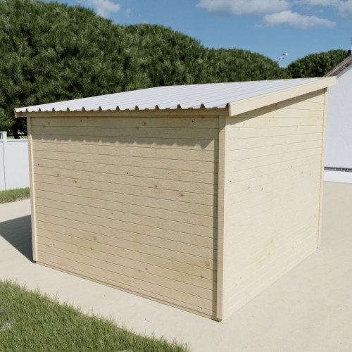 Abri de jardin bois massif 7,51 m² - madriers 28 mm - toit monopente bac acier - double porte vitrée - HABRITA