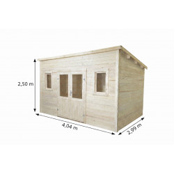 Abri de jardin bois massif 10,27 m² – madriers 28 mm – toit monopente bac acier – double porte vitrée + fenêtres de marque HABRITA, référence: J9554000