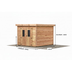 Abri de jardin bois massif 7,53 m² – madriers 28 mm – toit plat polycarbonate – double porte vitrée de marque HABRITA, référence: J9554400
