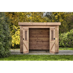 Abri de jardin bois massif 7,53 m² – madriers 28 mm – toit plat polycarbonate – double porte vitrée - HABRITA