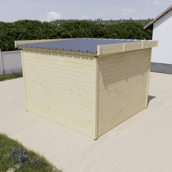Abri de jardin bois massif 7,53 m² - madriers 28 mm - toit plat bac acier - double porte vitrée sécurisée - HABRITA