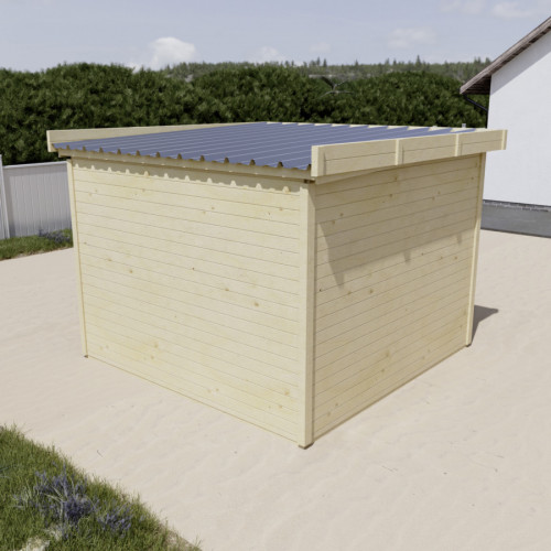 Abri de jardin bois massif 7,53 m² - madriers 28 mm - toit plat bac acier - double porte vitrée sécurisée - HABRITA