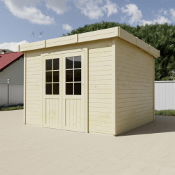 Abri de jardin bois massif 7,53 m² - madriers 28 mm - toit plat bac acier - double porte vitrée sécurisée - HABRITA