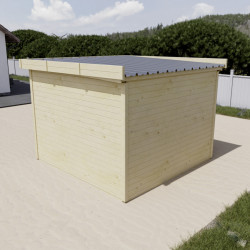 Abri de jardin bois massif 7,53 m² - madriers 28 mm - toit plat bac acier - double porte vitrée sécurisée - HABRITA