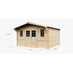Abri de jardin bois massif 13,81 m² – madriers 42 mm – toit double pente – double porte vitrée de marque HABRITA, référence: J9555600