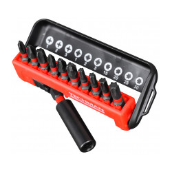 Jeu de 10 embouts impact + porte-embouts Ph1 / Ph2 / Ph3 / Pz1 / Pz2 / Pz3 / T15 / T20 / T25 / T30 / Porte-embouts de marque TECHMAN, référence: B9586000
