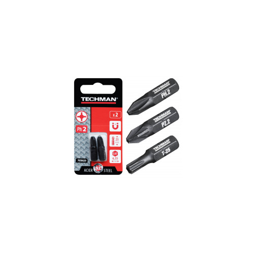 Embouts de vissage 's2 black' 2 embouts Ph2 25 mm - TECHMAN