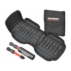 Trousse de 12 embouts impact longs + porte-embouts Plat 4 / 6 / Ph1 / Ph2 / Ph3 / Pz1 / Pz2 / Pz3 / T15 / T20 / T25 / T30 / Port de marque TECHMAN, référence: B9615800
