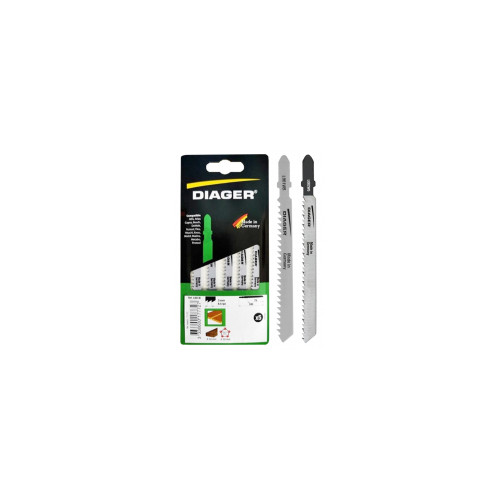 Lames de scie sauteuse hcs pour bois et plastiques L001W5 5 lames 100 / 75 mm Fraisée 8,5 tpi (3 mm) 'T' Coupe rapide - Diager