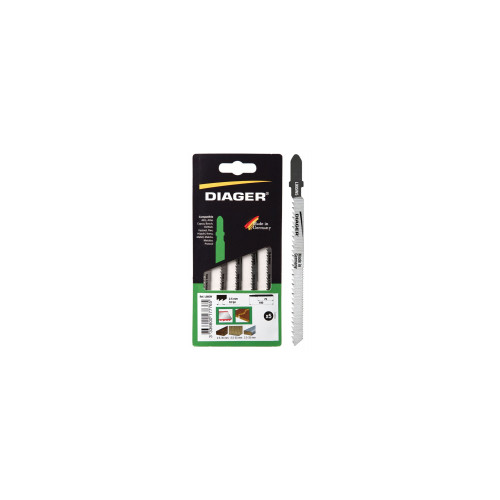 Lames de scie sauteuse hcs pour parquet - coupe courbe L005W5 5 lames 100 / 75 mm 10 tpi (2,5 mm) 'T' Coupe courbe - Diager