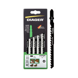 Lames de scie sauteuse hcs pour bois - coupe courbe L011W5 5 lames 100 / 75 mm 6 tpi (4 mm) 'T' Coupe courbe de marque Diager, référence: B9641200