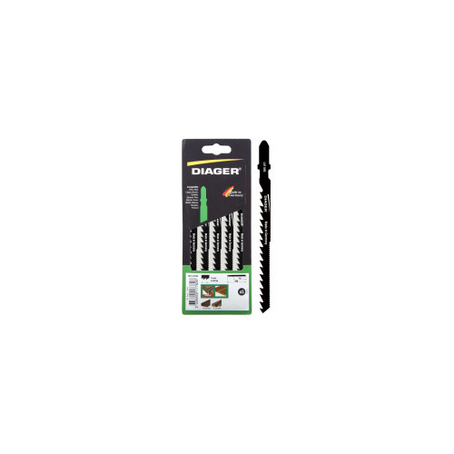 Lames de scie sauteuse hcs pour bois - coupe courbe L011W5 5 lames 100 / 75 mm 6 tpi (4 mm) 'T' Coupe courbe - Diager