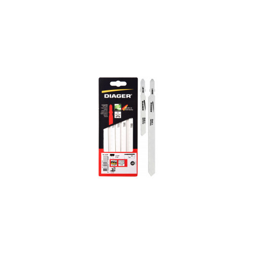 Lames de scie sauteuse bi-metal pour acier et inox L002M5 5 lames 132 / 105 mm 25 tpi (1,0 mm) 'T' Acier et inox - Diager