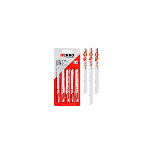 Lames de scies sauteuses bi-metal pour bois cloute - wood metal 5 lames 6 tpi (4 mm) 'T' 75 mm Coupe très rapide / démolition - Erko