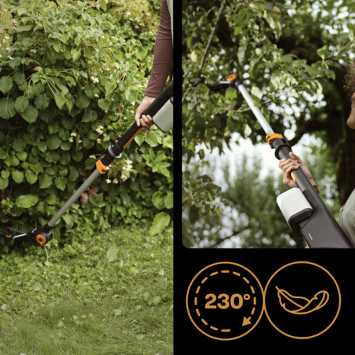 Coupe-branche (outil seul) à batteries amovibles 12V-4 Ah - portée 3,4m, diam. de coupe 32mm, tête réglable 230° - FISKARS