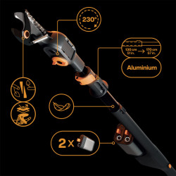 Coupe-branche (outil seul) à batteries amovibles 12V-4 Ah - portée 3,4m, diam. de coupe 32mm, tête réglable 230° - FISKARS