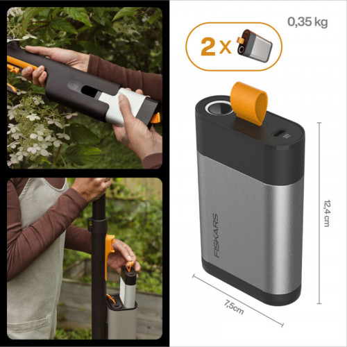 Batterie Fiskars 12V-4Ah x2 pour sécateurs ou coupe-branches à batterie Fiskars. Powerbank . Cable USB-C inclus. - FISKARS