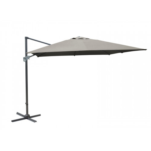Parasol déporté aluminium 3 x 3 m – toile taupe – mât royal grey – rotation 360° - PROLOISIRS