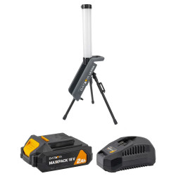 Lampe de chantier hybride LED - 18V 360° - Batterie 2,0 Ah + chargeur de marque Batavia, référence: B9686500