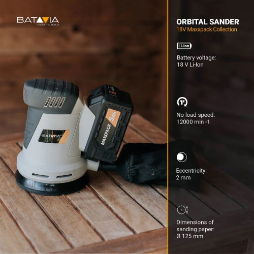 Ponceuse excentrique sans fil - Maxxpack 18V - Ø125 mm - vendue sans batterie ni chargeur - Batavia